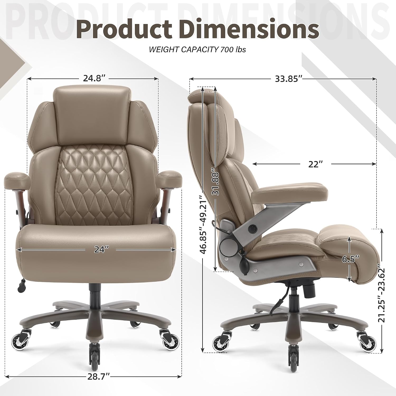 Big and Tall Office Chair 700lbs - Adjustable Headrest&Lumbar Support, 3D Flip Arms, Large Wheels &Heavy Duty Metal Base, Ergonomic High Back Computer Chair Desk Chair, Thick Padded Extra Wide Seat