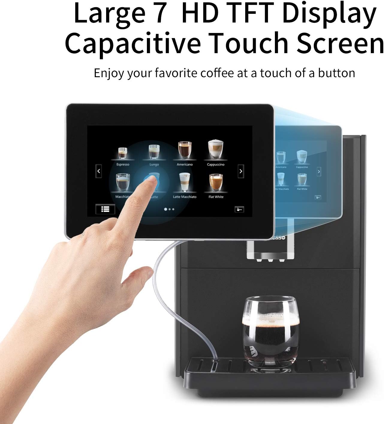 Hipresso Super Fully Automatic Espresso Coffee Machine-7' HD TFT Touchscreen with Milk Frother 19 Bar Pressure