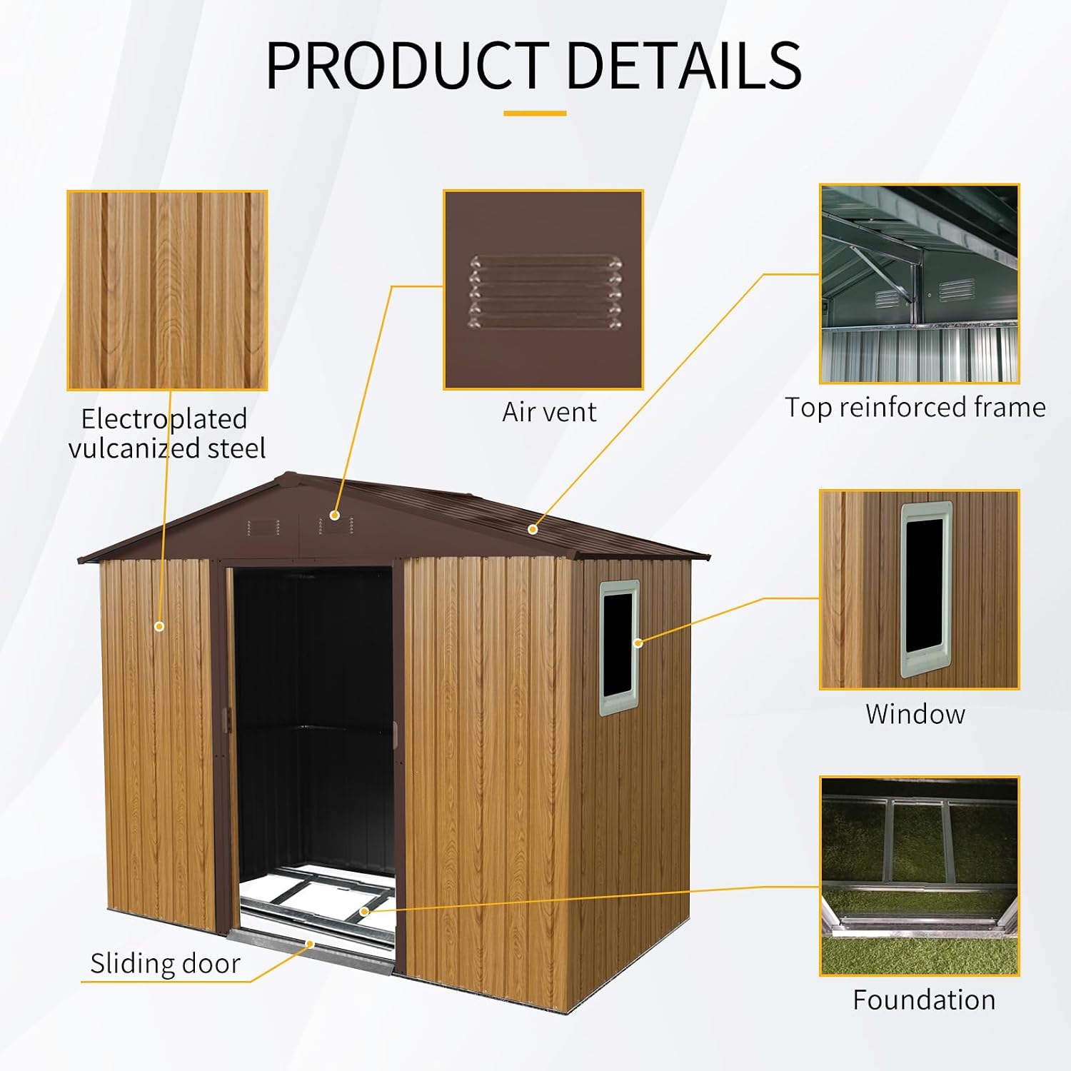 Ball & Cast 8x4 FT Outdoor Metal Storage Shed,Waterproof Garden Organizer Tool House with Window and Foundation,Shelter Cabinet w/Vents & Sliding Door,for Patio,Lawn,Backyard,Coffee