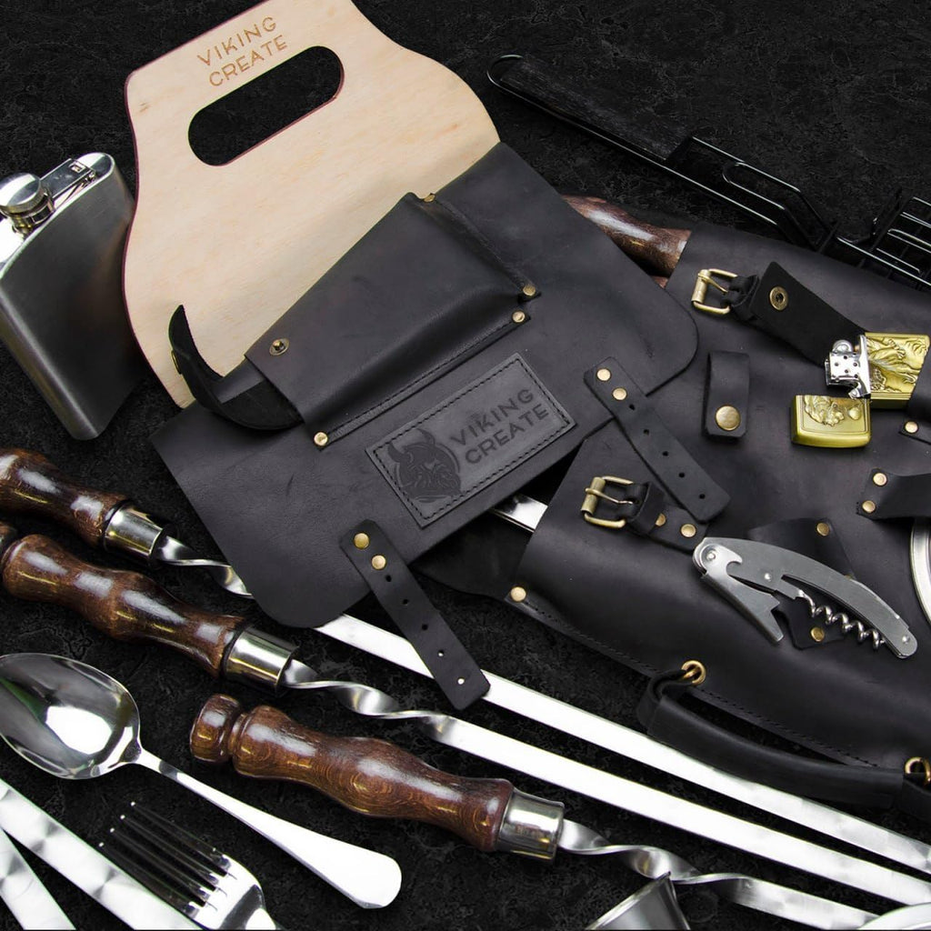 Grilling Supplies for BBQ - Outdoor Skewers Set for BBQ - Premium Barbecue Skewers Tool Sets Grill Utensils - Outdoor Grilling Set - Grill Skewers Set with Leather Case Traveler