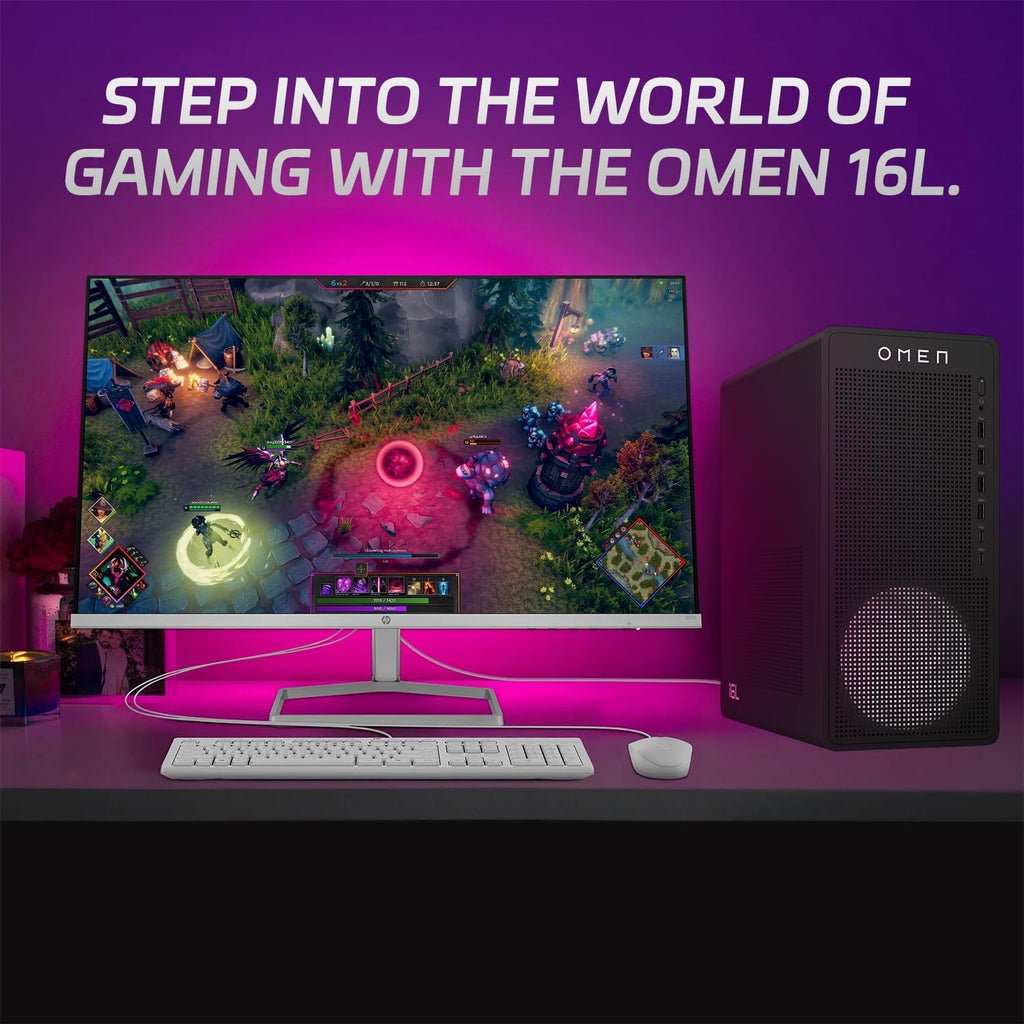 HP OMEN 16L Gaming Desktop, AMD Ryzen 7 8700F (Beats Intel i7-14700F), NVIDIA RTX 5060, 64GB DDR5 RAM, 2TB SSD, W11H, Music Production Workstation, Bundle with Thunderobot KG3089R Gaming KB