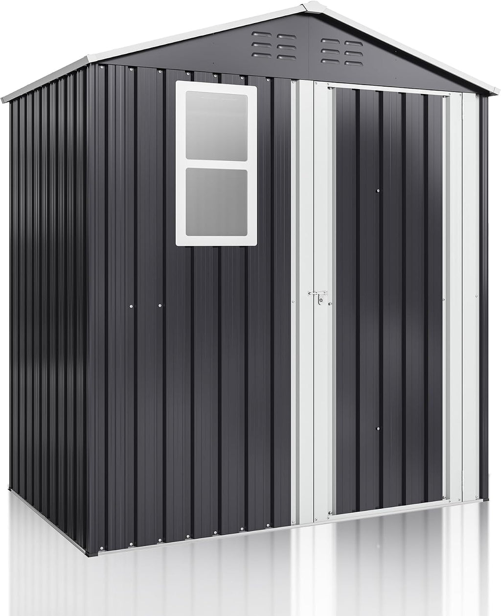 5.9x4 FT Outdoor Storage Shed, Metal Garden Tool Shed with Updated Frame Structure, Lockable Doors and Windows, Ideal for Backyard Garden Patio Lawn, Grey
