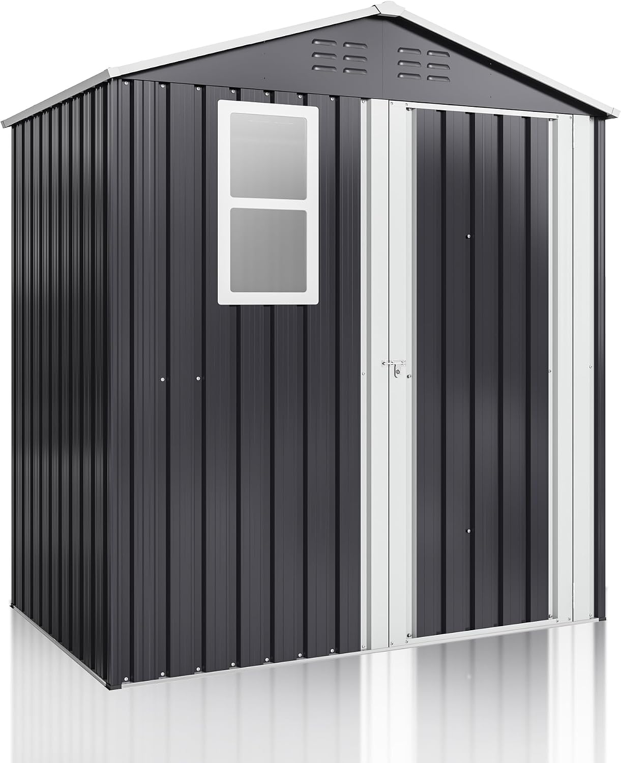 5.9x4 FT Outdoor Storage Shed, Metal Garden Tool Shed with Updated Frame Structure, Lockable Doors and Windows, Ideal for Backyard Garden Patio Lawn, Grey