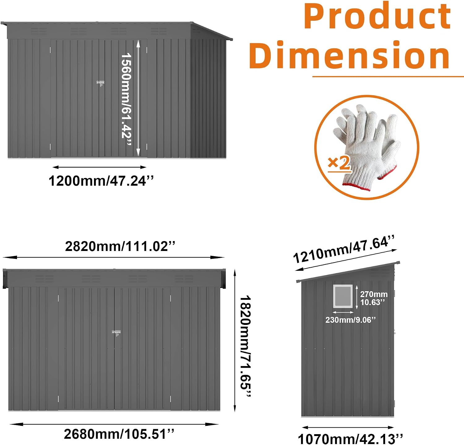 YOPTO 4x9 FT Outdoor Storage Shed W/Window,Metal Shed W/Lockable Door,Garden Tool Storage House W/ 6 Air Vents & Sloped Roof,for Backyard,Patio,Lawn,Gray