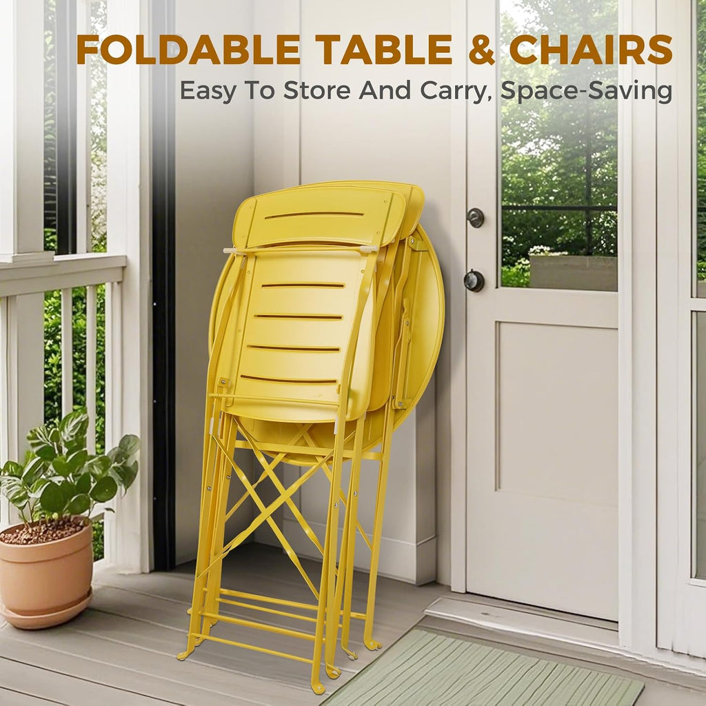 Grand patio Premium Frame Patio Bistro Set, Colorful Folding Outdoor Patio Furniture Sets, 3-Piece Patio Table and Chair Set, Yellow