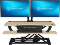VERSADESK Electric Standing Desk Converter, 36 Inch PowerPro™ Height Adjustable Sit Stand Desktop Riser with Keyboard Tray, Built-in USB Charging Port, Holds 80 lbs, Push-Button Switch, Maple