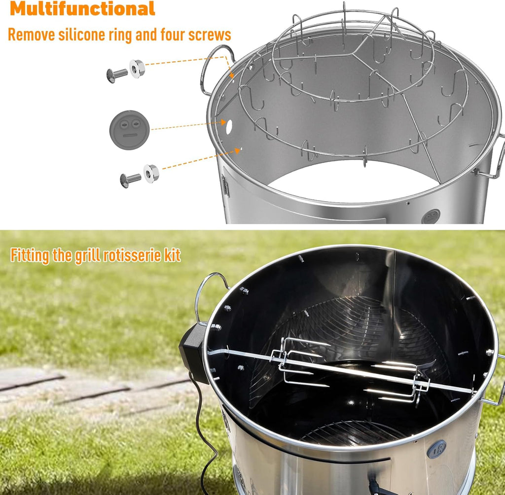 only fire Stainless Steel Grill Cooking Smoking Attachment, Charcoal, Rib Hanging System for Weber 22 inch Kettle Grills - Turns Your Kettle into Smoker