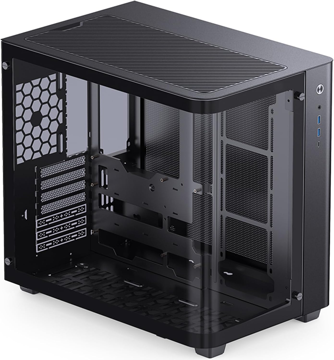 JONSBO TK-3 Black One-Piece Curved Glass ATX Mid Tower Pc Case, One-Piece Curved Glass, SP BTF MB/Dual 360 AIO/ATX PSU/40Series GPU, with 10 Fan Positions, 270 Degree Side View Display,Black Chassis
