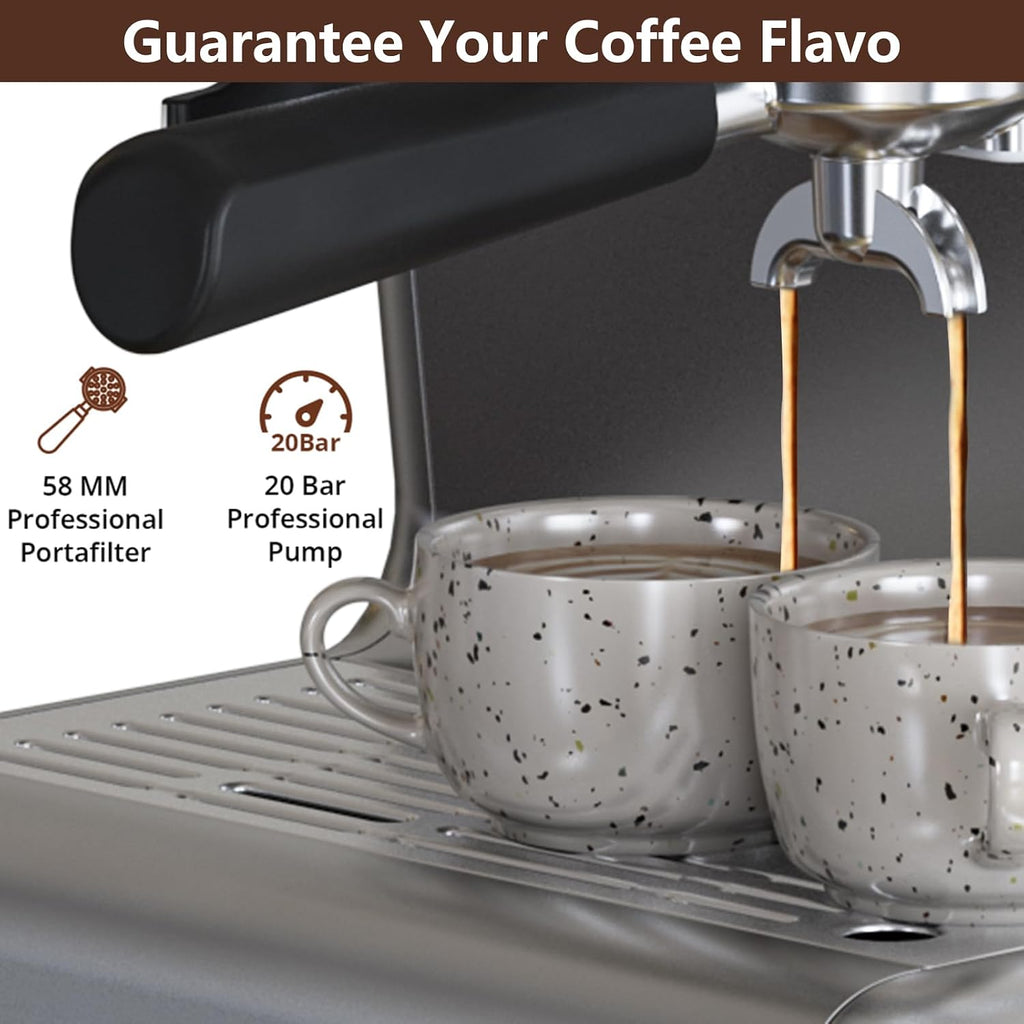 Espresso Machine with Built-in Grinder & Milk Frother, 15 Bar Semi-Automatic Coffee Maker with Steam Wand, 2.5l Water Tank, Italian Pump System, Stainless Steel Construction