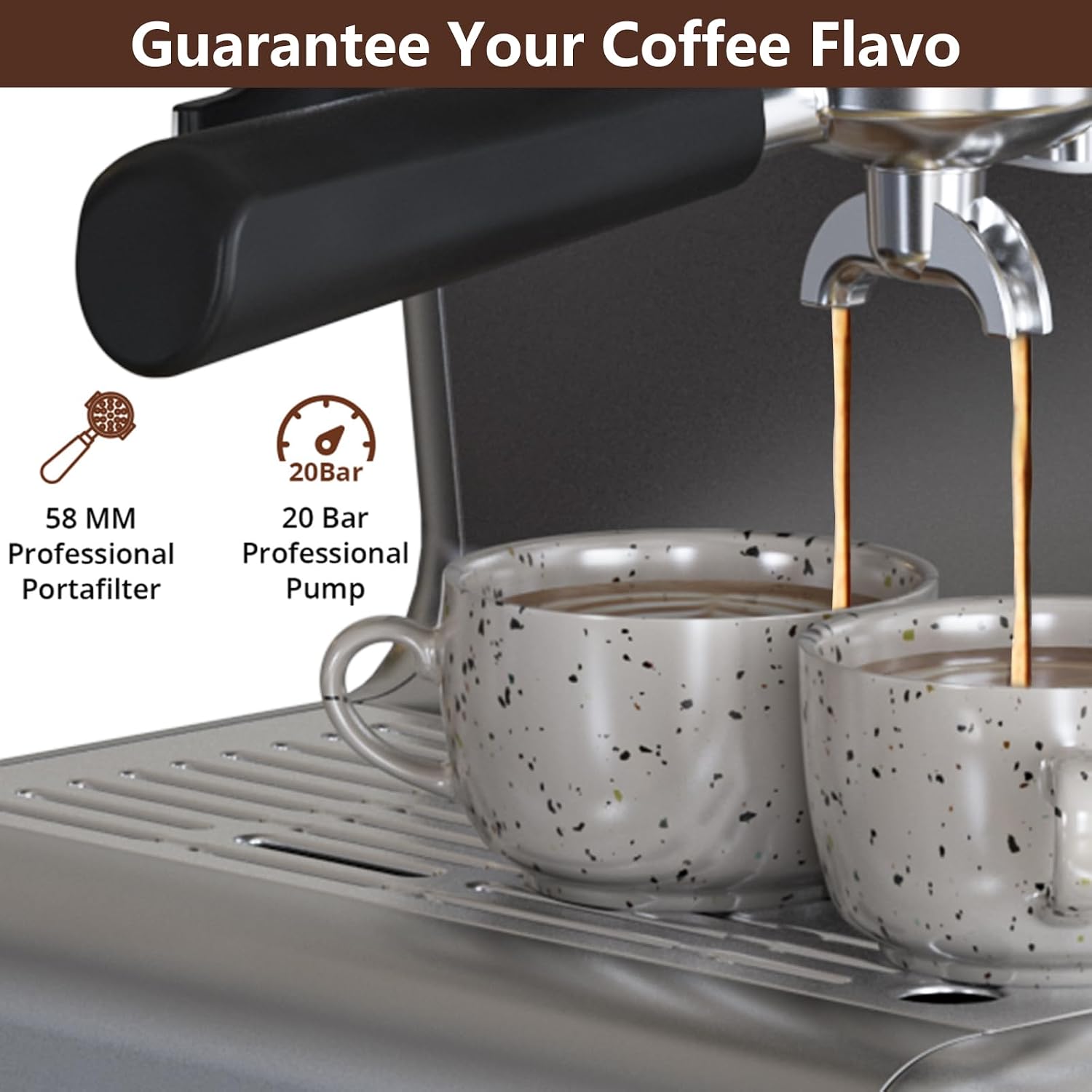 Espresso Machine with Built-in Grinder & Milk Frother, 15 Bar Semi-Automatic Coffee Maker with Steam Wand, 2.5l Water Tank, Italian Pump System, Stainless Steel Construction