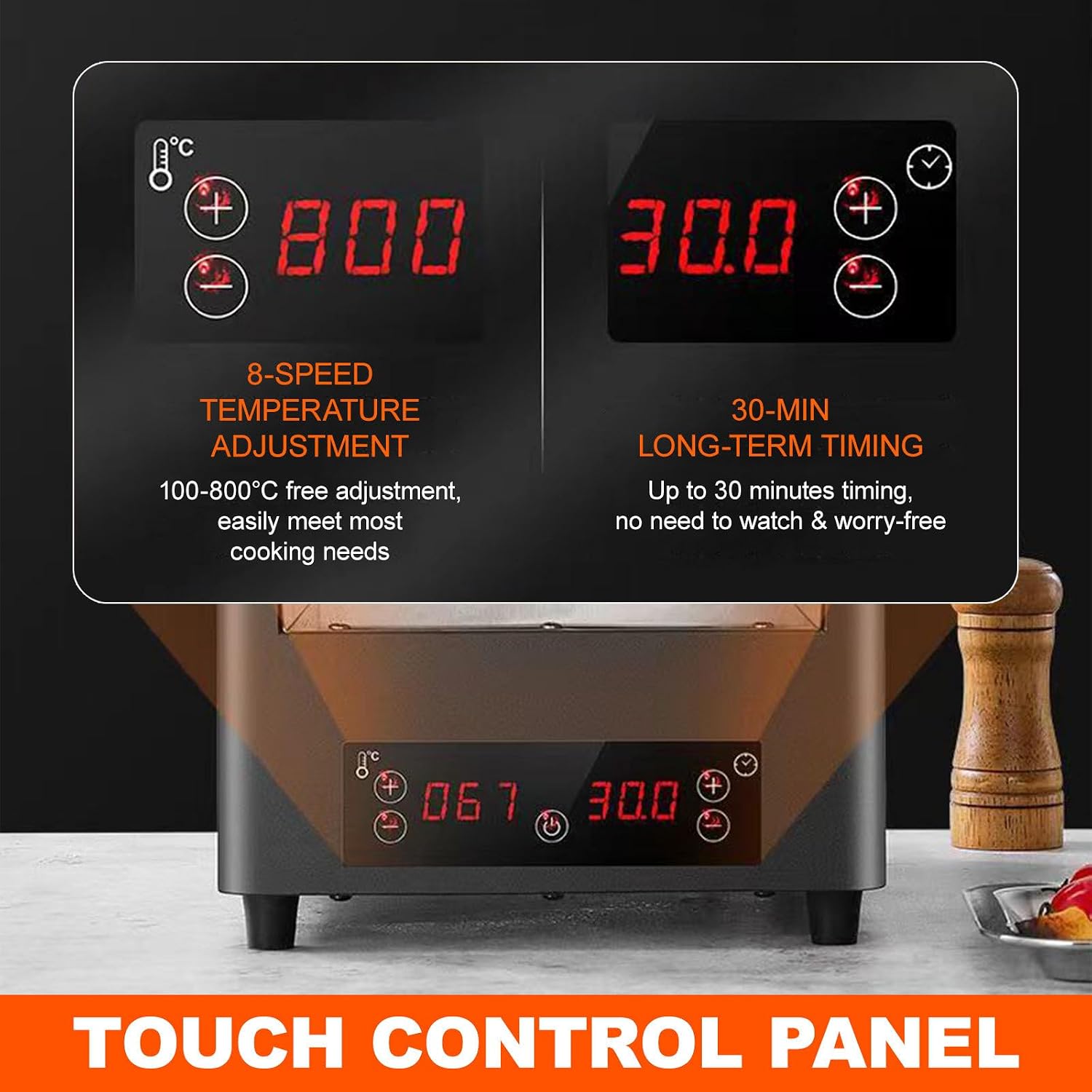 Commercial Indoor Steak Grill/Electric Steak Broiler - 30 Min Time/8 Gears Temperature Adjustable(100-800℃),8-Layer Portable Countertop Oven for Beef Chicken Vegetables,1700w,Grey
