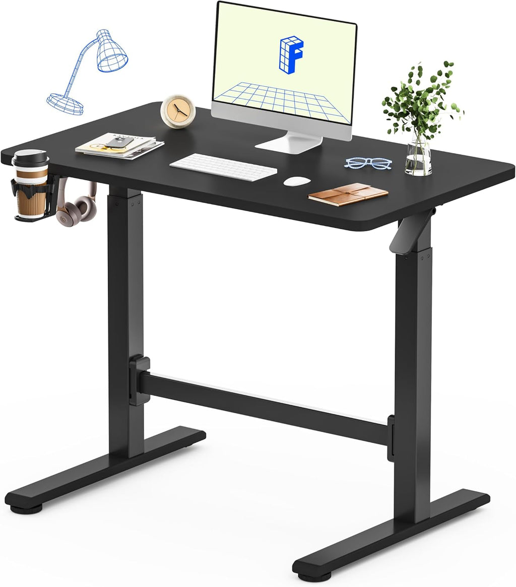 FLEXISPOT H7 Plus Gas Spring Adjustable Standing Desk, Mobile Rolling Sit-Stand Table with Wheels, Cordless Stand Up Desk for Small Spaces & Home Office, 40' One-Piece Desktop Black,Height 27.6'–45'