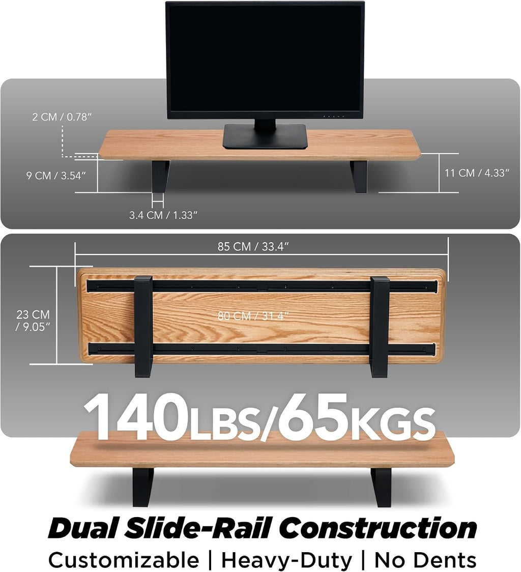 ULTRARM Moodular Wooden Monitor Stand 33.4' (85cm) Desk Organizer with Metal Slide Rails for Drawer, Tray, Laptop, Tablet, Phone & Headphones Customizable Riser for Organized Workspace Oak MS85-O