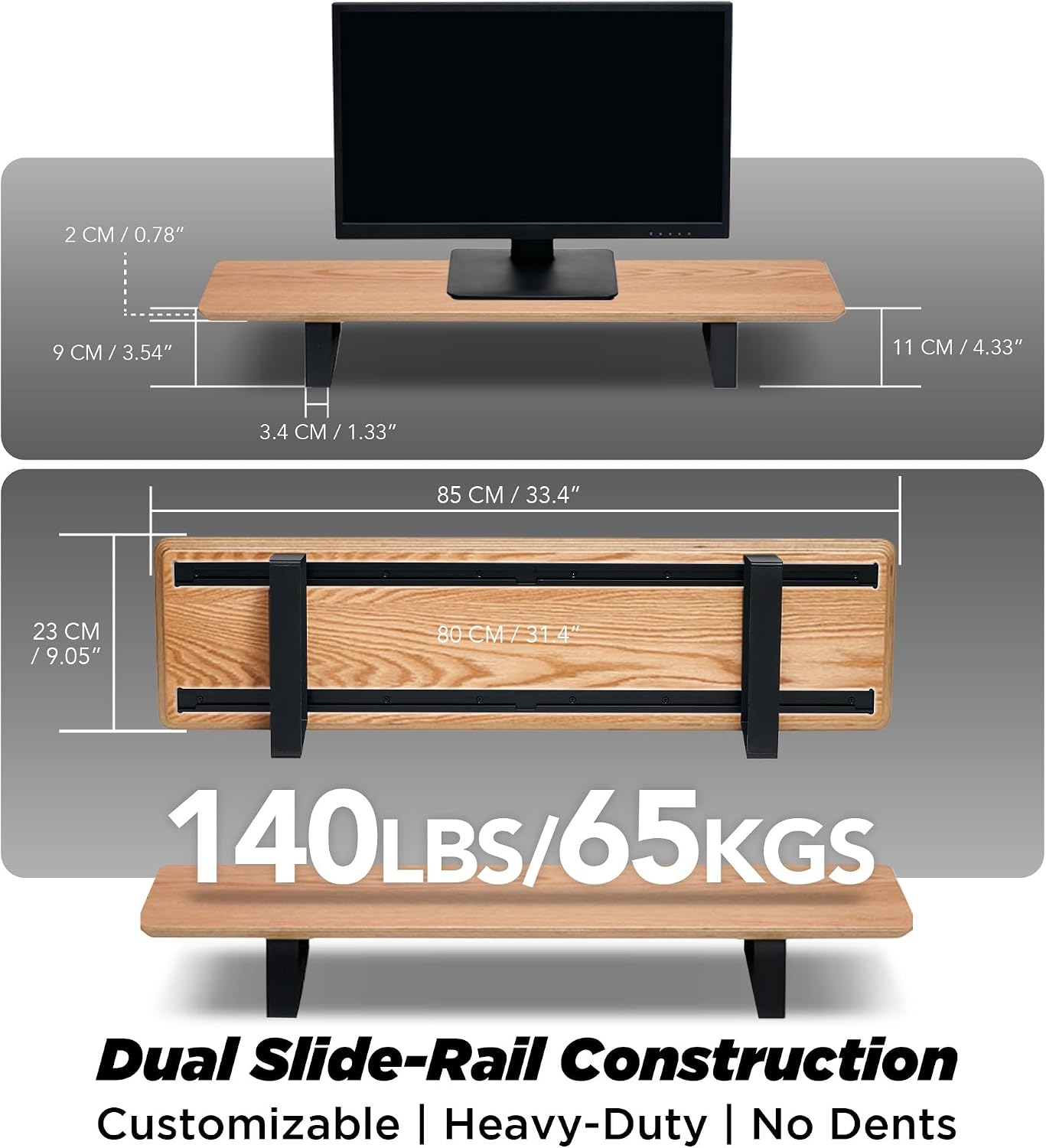 ULTRARM Moodular Wooden Monitor Stand 33.4' (85cm) Desk Organizer with Metal Slide Rails for Drawer, Tray, Laptop, Tablet, Phone & Headphones Customizable Riser for Organized Workspace Oak MS85-O