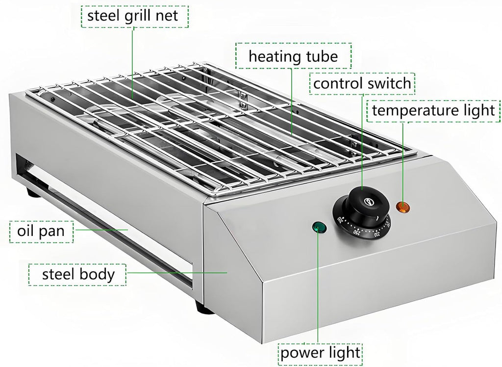 2600W Countertop Electric Griddle Flat Top Grill Portable Barbecue Grill Countertop Smokeless Indoor Grill Non-Stick Cooking Removable Plate BBQ Grill with Removable Temperature Control