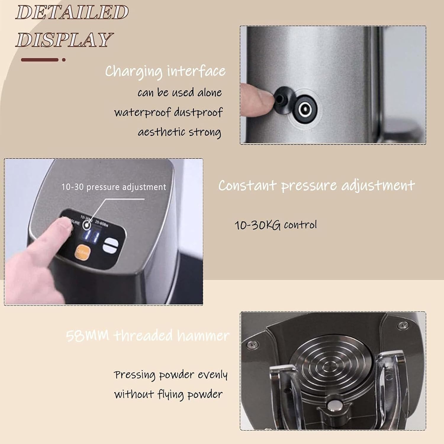 58mm Coffee Tamper - Automatic Bean Powder Press Machine for Expresso - 10-30 KG Adjustable Pressure - Coffee Tool - Easy Clean - for Home Use(PlainWeave)