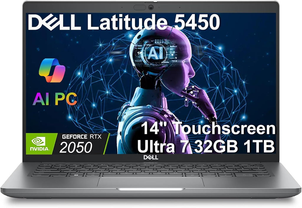 Dell Latitude 5450 Business AI Laptop, 14' FHD Touchscreen, NVIDIA RTX 2050 Dedicated Graphics, Intel Core Ultra 7 165H, 32GB DDR5 RAM, 1TB SSD, Precision-Class Performance, Thunderbolt 4, Win 11 Pro