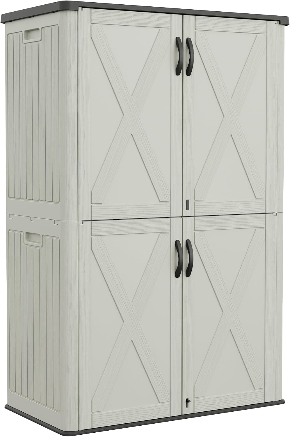 Greesum Outdoor Storage Cabinet, 50 CUFT Deck Box Without Shelves, Waterproof Plastic Storage Shed for Patio Cushions, Gardening Tools, Lockable and Sidehandles, UV Resistant, Beige