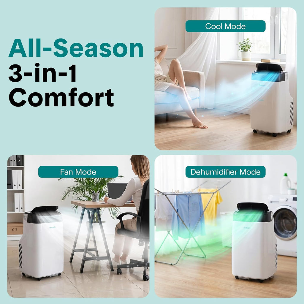 SereneLife Small Air Conditioner Portable 10,000 BTU with Built-in Dehumidifier - Portable AC unit for rooms up to 450 sq ft - Remote Control, Window Mount Exhaust Kit