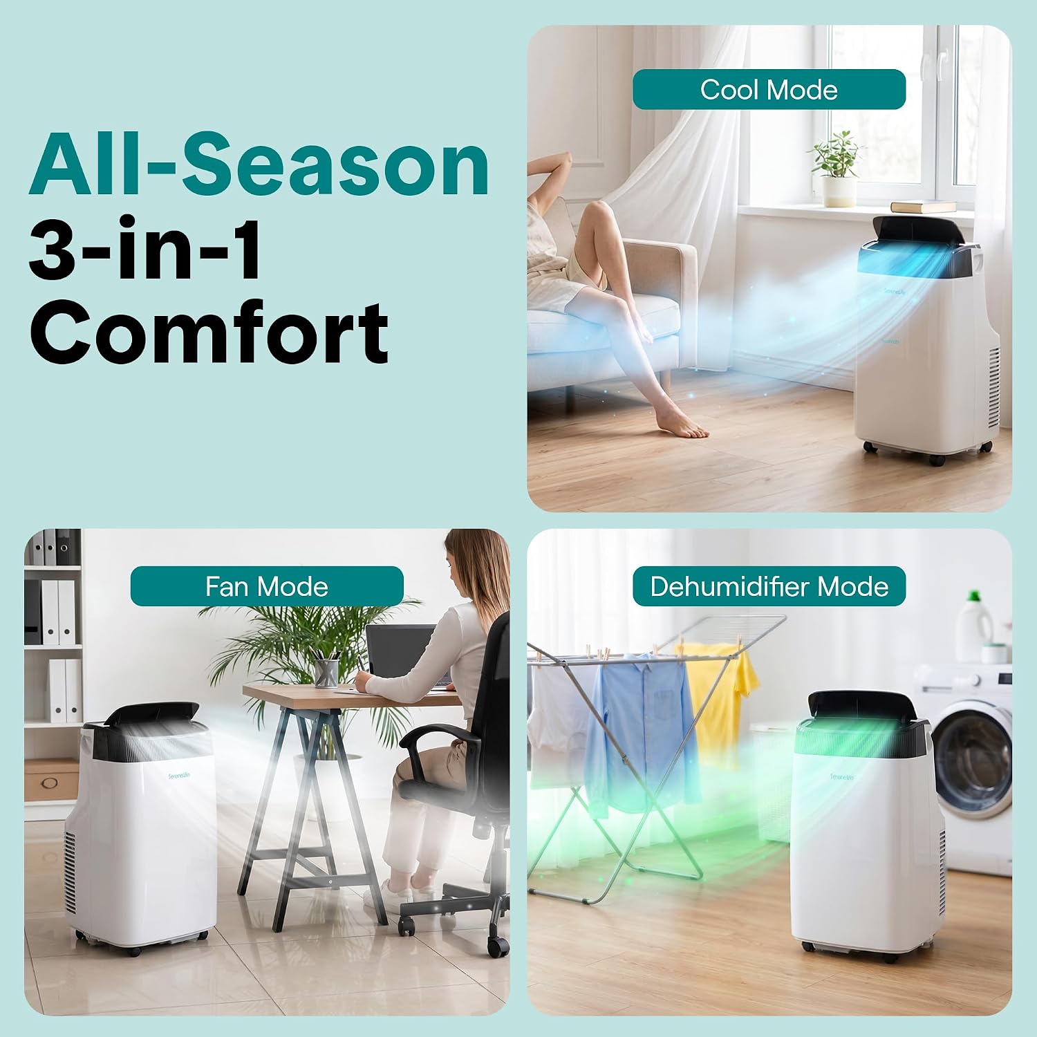 SereneLife Small Air Conditioner Portable 10,000 BTU with Built-in Dehumidifier - Portable AC unit for rooms up to 450 sq ft - Remote Control, Window Mount Exhaust Kit