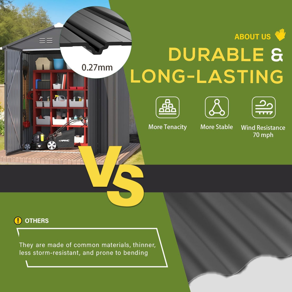 AECOJOY 6' x 4' Outdoor Storage Shed, Dark Grey 4x6 Metal Sheds & Outdoor Storage Clearance, Utility and Tool Garden Shed with Lockable Doors for Backyard, Patio, Outside Use