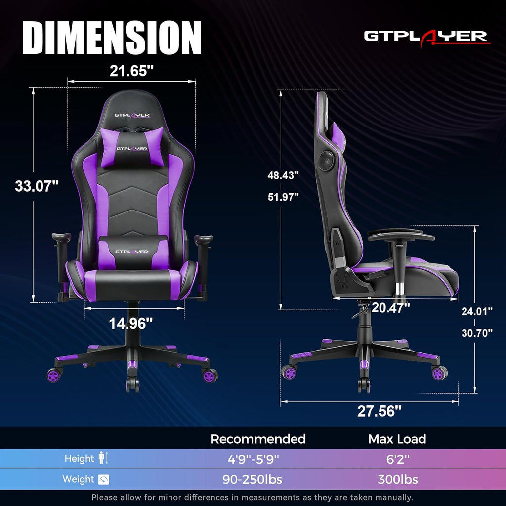 Gaming Chair with Bluetooth Speakers Music Video Game Chair Audio Ergonomic Design Heavy Duty Office Computer Desk Chair GT890M Purple