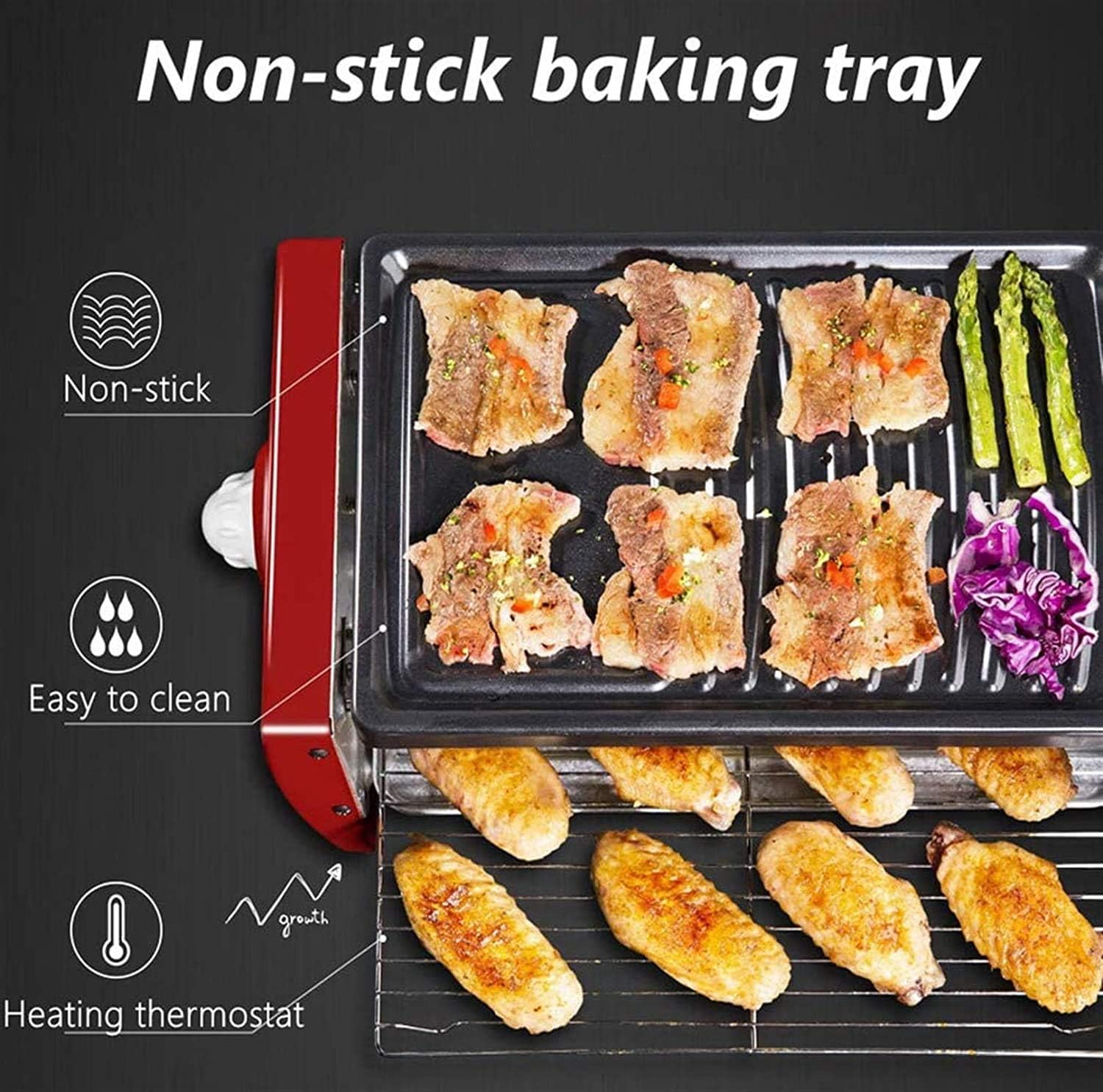 1200W Multifunction Electric Grill Double-layer Household Smokeless Electric Pan Indoor Grill,Household Nonstick Electric Griddle