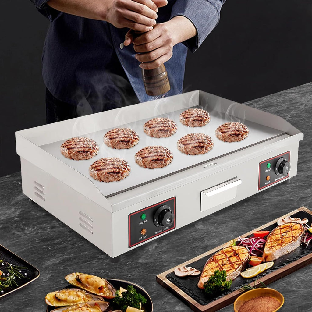 30' Commercial Electric Griddle, 3000W Electric Stove Countertop Flat Top Grill, 110V Non-Stick Stainless Steel Teppanyaki Grill with Adjustable Temperature Control 122°F-572°F(NO PLUG)