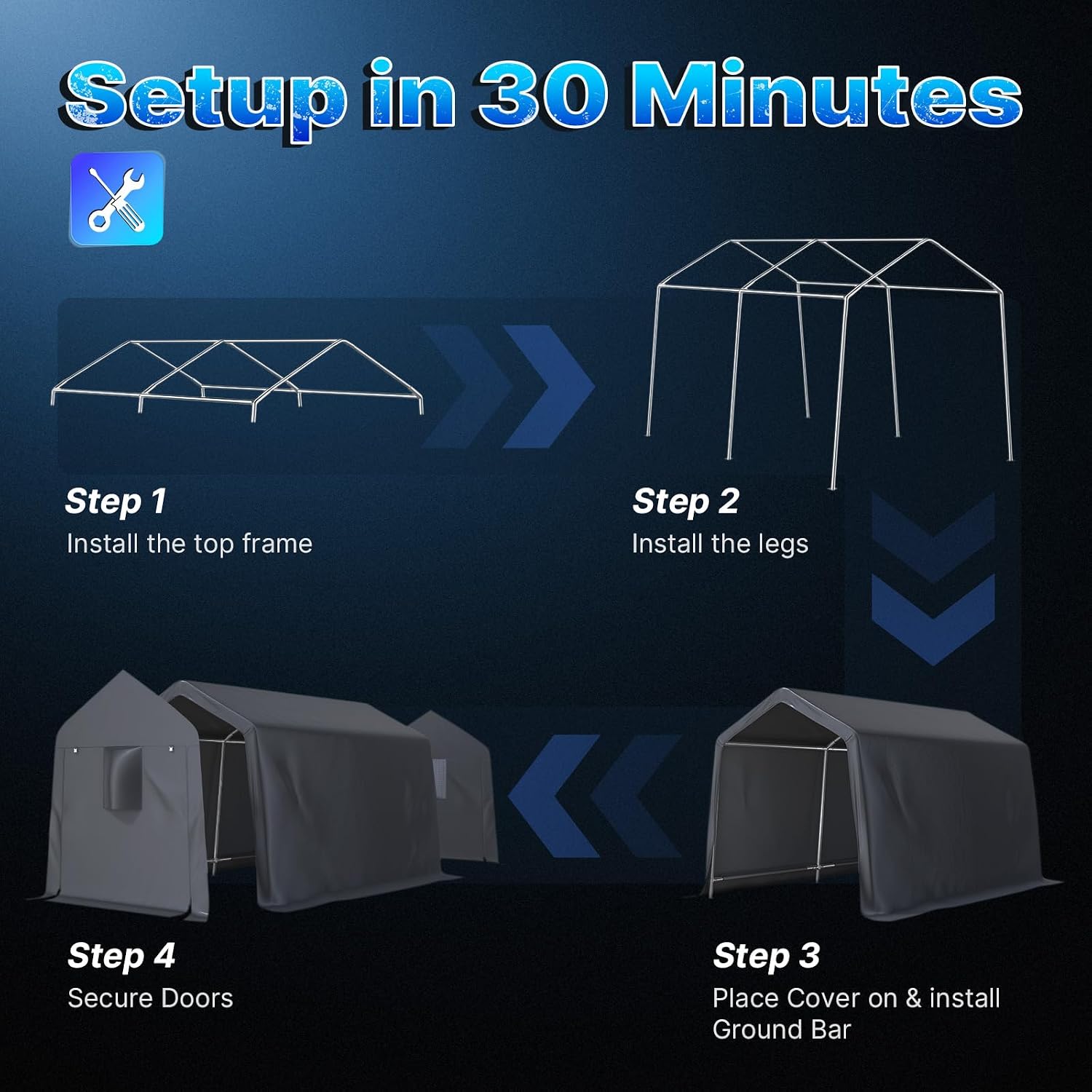 ADVANCE OUTDOOR 7x12 ft 2 Roll up Doors & Vents Outdoor Portable Storage Shelter Garage Tent Carport for Motorcycle ATV with Heavy Duty Metal Frame and Anti-UV Snow Resistant Waterproof Cover, Gray