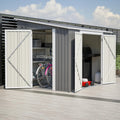 8x6 FT Outdoor Storage Shed with Sloping Roof, Lockable Double Doors & Adjustable Side Door, Weatherproof with Frame Floor, Compact Metal Tool Shed for Garden, Backyard and Patio