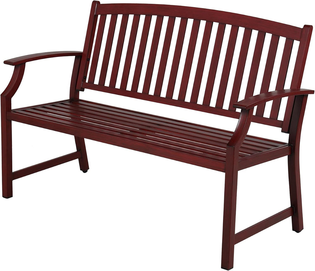 Grand patio 52' Farmhouse Outdoor Bench, Garden Benches with Anti-Rust Aluminum Powder Coated Frame, Faux Wood Grain Finish Frame Patio Bench for Front Porch, Red