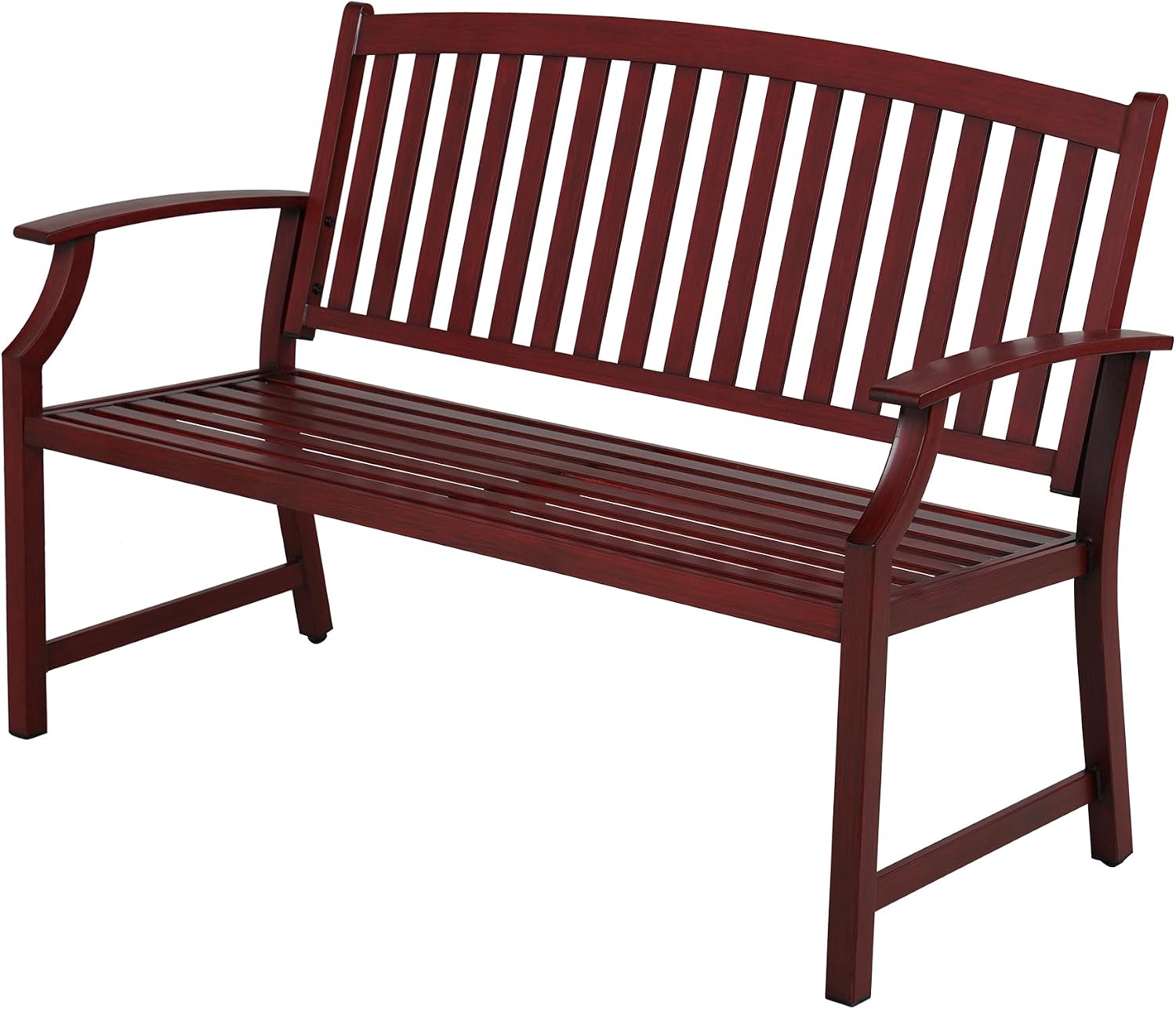 Grand patio 52' Farmhouse Outdoor Bench, Garden Benches with Anti-Rust Aluminum Powder Coated Frame, Faux Wood Grain Finish Frame Patio Bench for Front Porch, Red