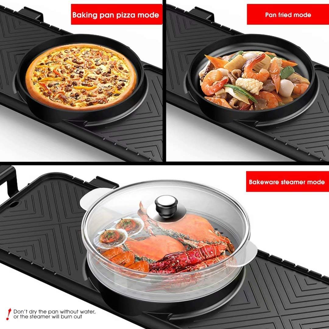 Portable Electric Grill, Electric Barbecue Grill Indoor Hot Pot Chafing Dish, Large Capacity Household Multifunctional Non-Stick Pan Electric Cooker with 5 Temperature adjustments