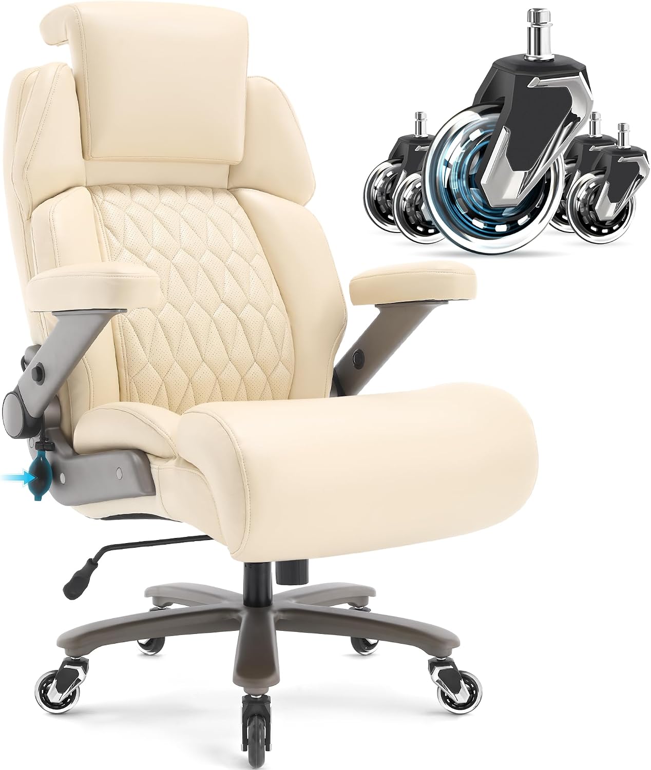 Big and Tall Office Chair 700lbs - Adjustable Headrest&Lumbar Support, 3D Flip Arms, Large Wheels &Heavy Duty Metal Base, Ergonomic High Back Computer Chair Desk Chair, Thick Padded Extra Wide Seat