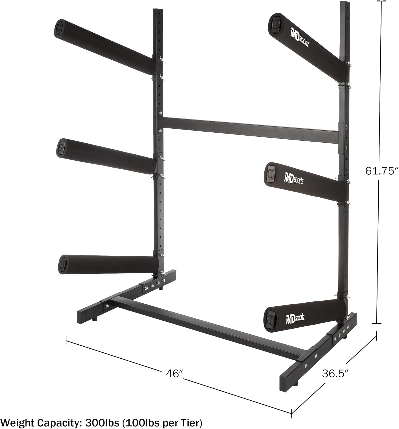 RAD Sportz Freestanding Kayak Storage Rack – Heavy Duty Adjustable Multi-Level Stand with Padded Arms for Kayaks, Canoes & Paddleboards (2, 3 or 4 Tier, Indoor/Outdoor Garage Organizer)