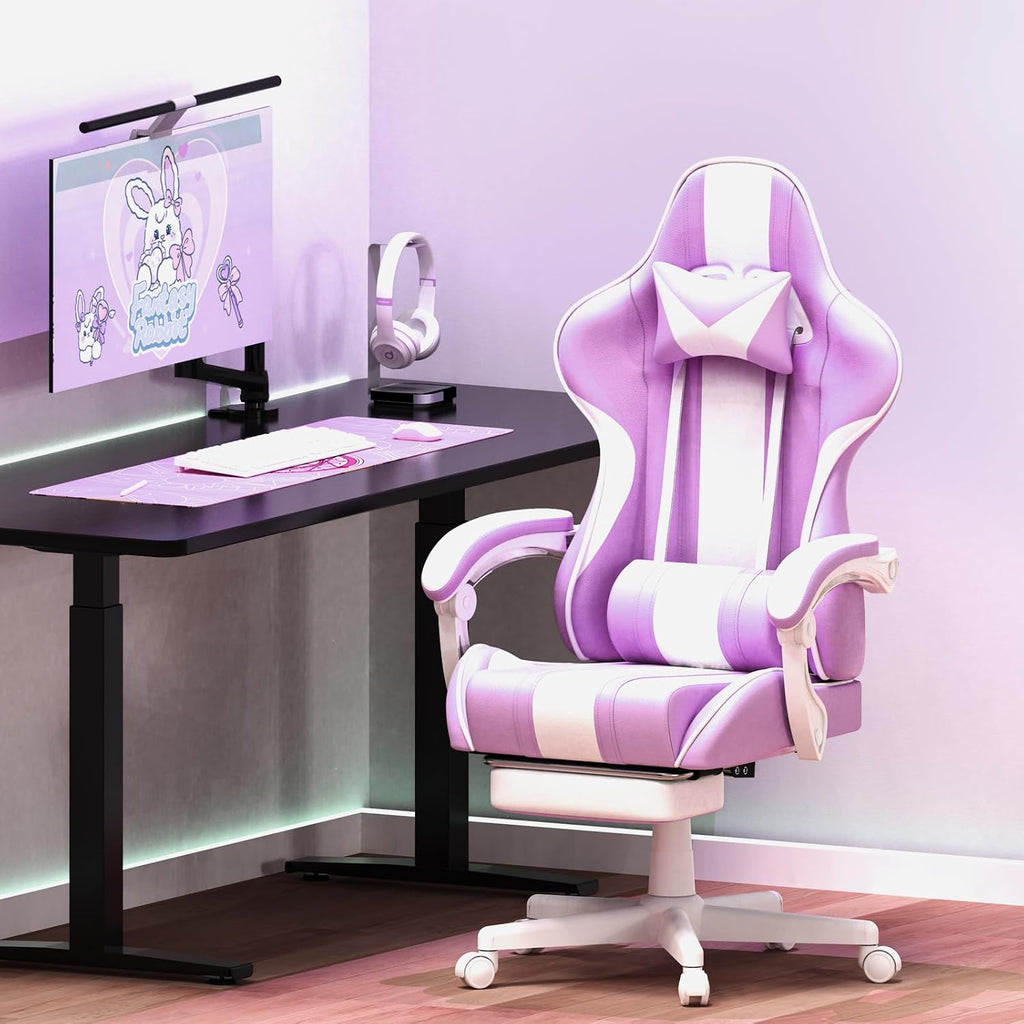 Ferghana Gaming Chairs, Ergonomic Racing Style PC Game Computer Chair with Headrest Lumbar Support Adjustable Recliner PU Leather Video Computer Chair(Light Purple)