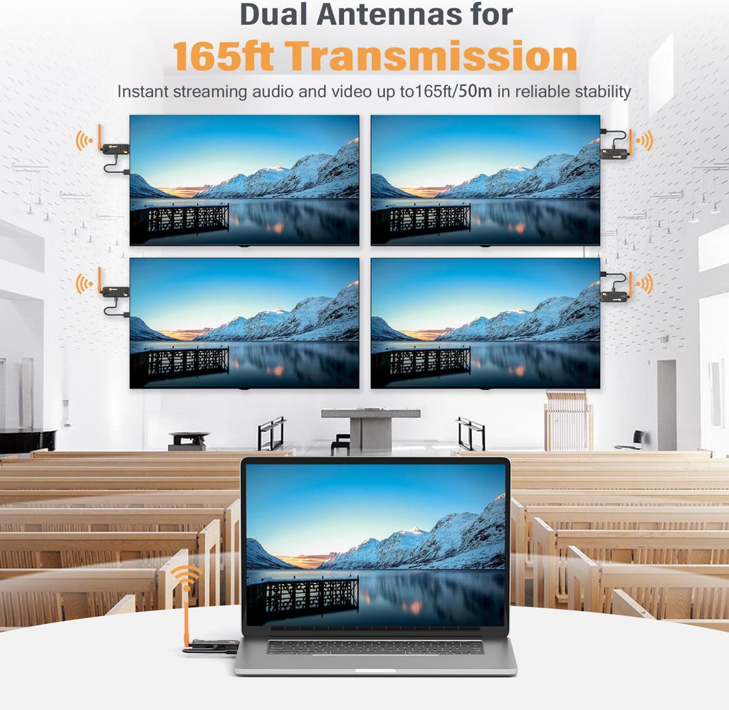 Wireless HDMI Transmitter and 3 Receivers, Support Up to 6 Receivers, 5.8G WELUSOPU HDMI Wireless Extender Casting Content for PC Laptop Camera Cable Box to Multiple TVs Monitors Projectors -165FT