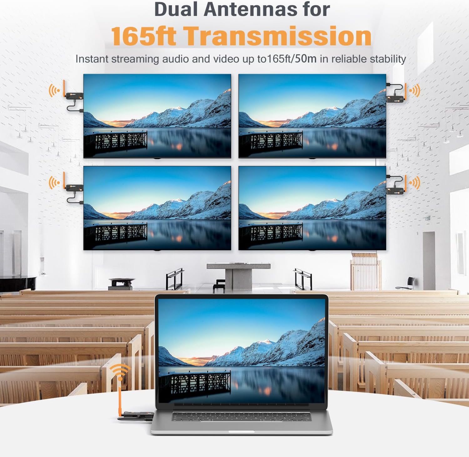Wireless HDMI Transmitter and 3 Receivers, Support Up to 6 Receivers, 5.8G WELUSOPU HDMI Wireless Extender Casting Content for PC Laptop Camera Cable Box to Multiple TVs Monitors Projectors -165FT