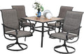PHI VILLA 5 PCS Patio Dining Set with 4 Padded Outdoor Swivel Dining Chairs and 37'x 37' Premium PVC Table Top Dining Table(1.57' Umbrella Hole), Outdoor Dining Table & Chair Set for Deck Lawn Garden