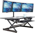 Rocelco 46' Large Height Adjustable Standing Desk Converter - Quick Sit Stand Up Triple Monitor Riser - Tall Gas Spring Assist Computer Workstation - Retractable Keyboard Tray - Black (R DADRB-46)