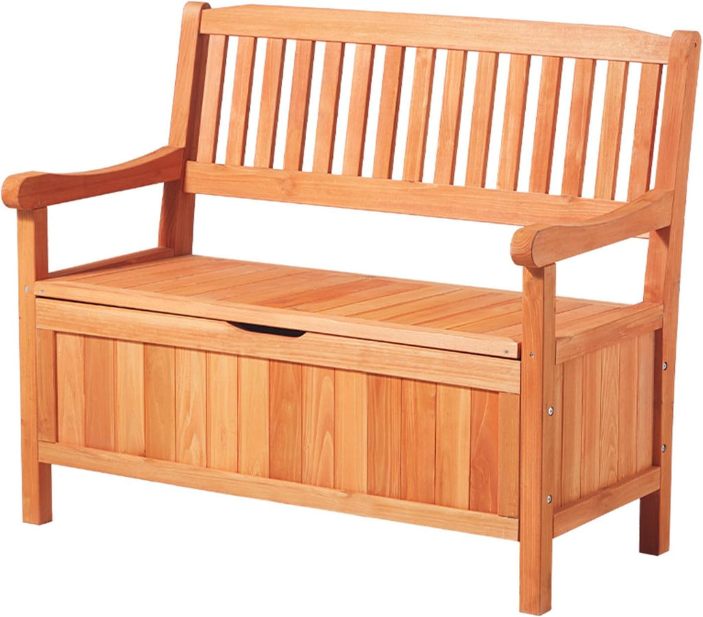 VEVOR Outdoor Storage Bench, 2-Person Wooden Storage Bench, 33 Gallons Deck Box with Side Handle, Supports up to 705 lbs, Outdoor Seating & Porch Decor, for Patio Garden Balcony Yard