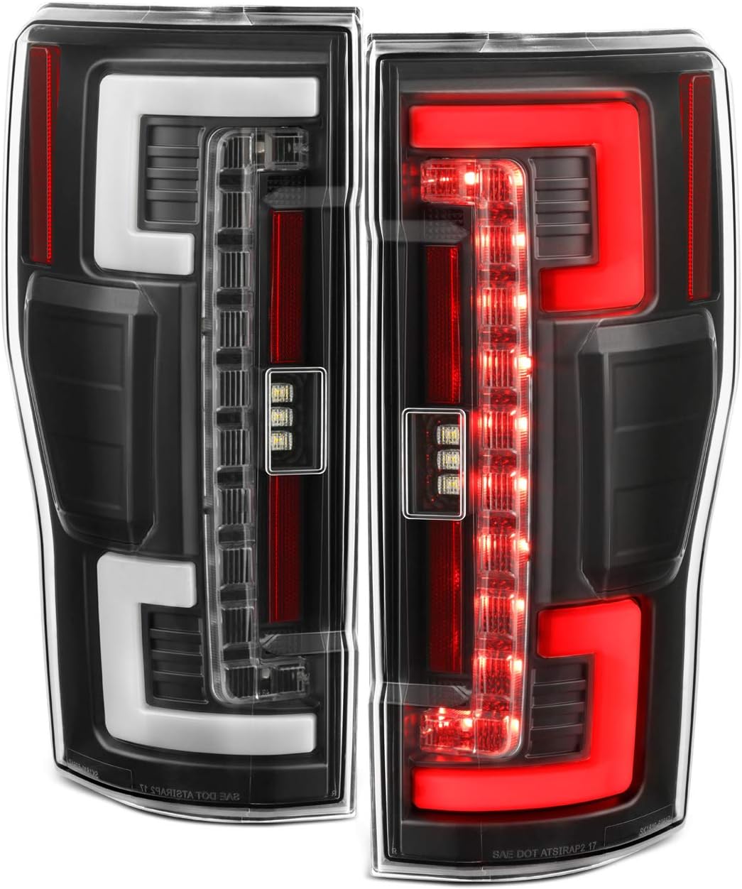 AKKON - Fits 17-19 Ford F250 F350 F450 Super Duty LED Stripe Tube Bar [Blind Spot Monitor] Black Tail Lights Left+Right Pair