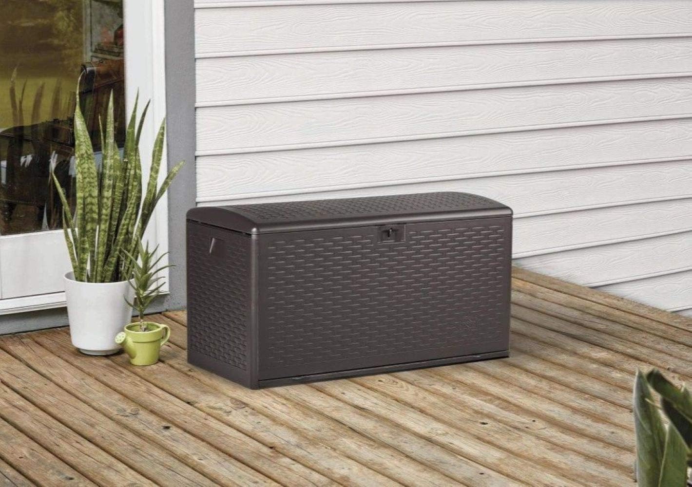 Plastic Development Group Outdoor Storage Deck Box, Standard Close, 99 Gallon, Driftwood