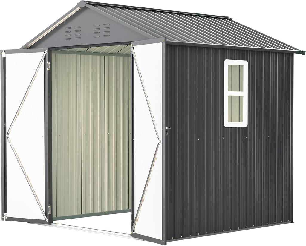6x6 Ft Outdoor Heavy-Duty Shed, Metal Storage with Vents and Clear Window