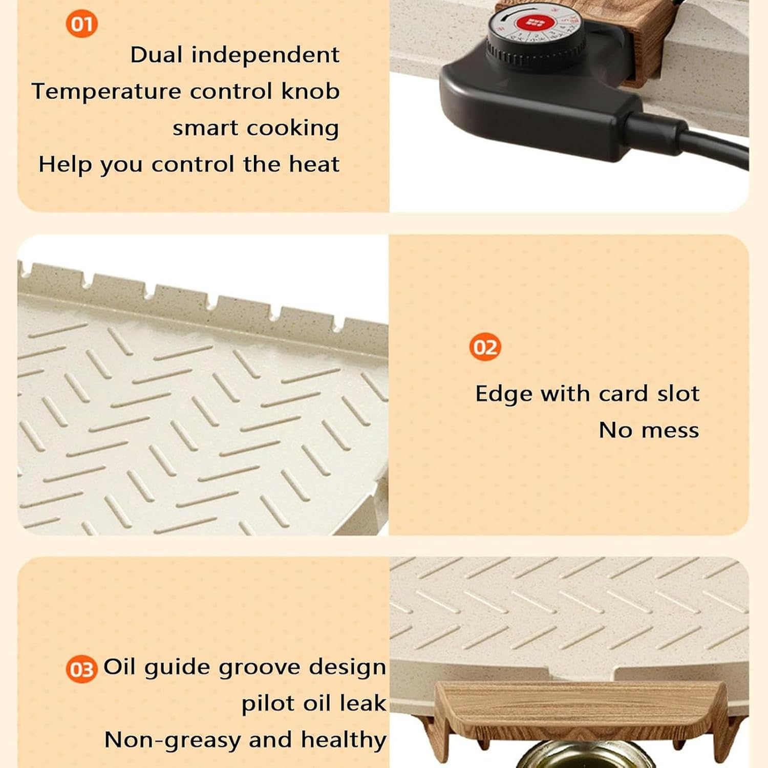 2 and 1 Electric Grill with Hot Pot, Indoor Oven, Shabu-shabu Grill, 2200W Power, Zoned Temperature Control, Suitable for 3~12 People