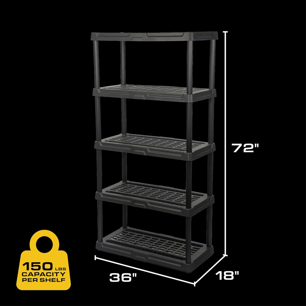 CENTREX CX 5-Tier Heavy Duty Plastic Storage Shelves that Support up to 150lbs/shelf, Organization and Storage, Weather-Resistant Design, Easy Assembly, 2 Pack, Black (72'H x 36'W x 18'D)
