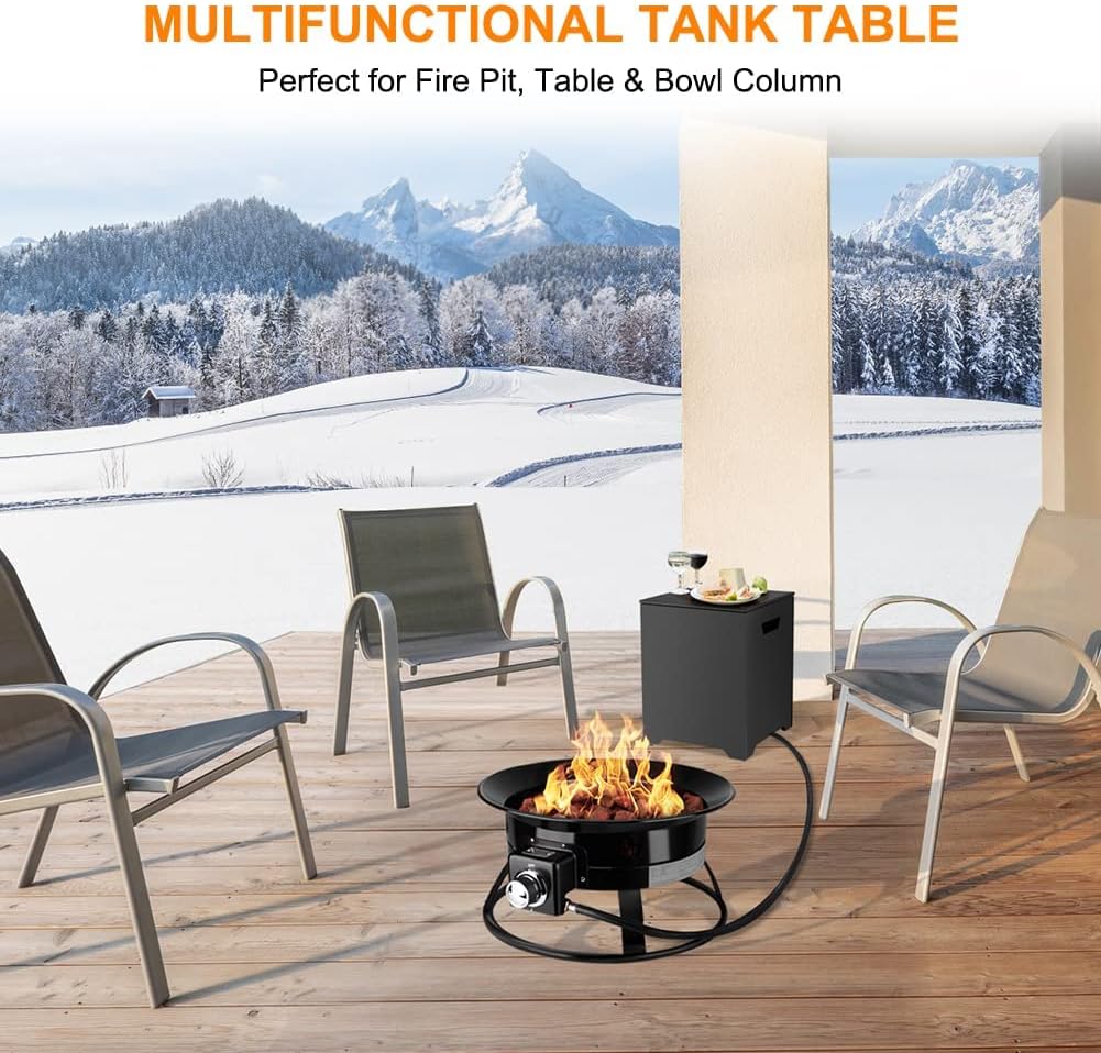 CAMPLUX Propane Tank Cover Table, 20 LB Propane Tank Storage Box, Stainless Steel 15.7' Outdoor Cylinder Hideaway Table for Gas Fire Pit and Gas Griddle, Black
