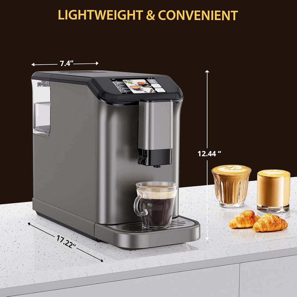 Espresso Maker with Milk Frother - Fully Automatic, 4-Beverage Options, Built-In Grinder, Intuitive Touch Display, and Sleek Finish Gold