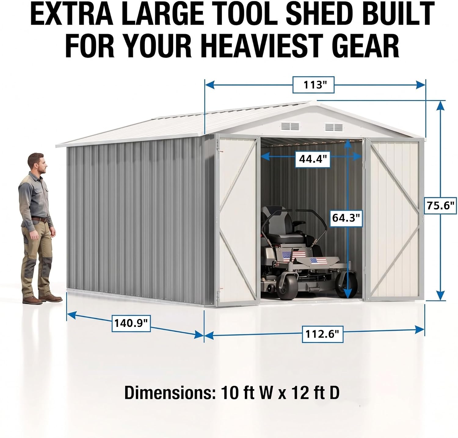 Devoko 8x12 FT Outdoor Storage Shed, Metal Tool Shed with Lockable Door&Slooping Roof, Outside Large Utility Storage for Garden Backyard Patio(Gray)