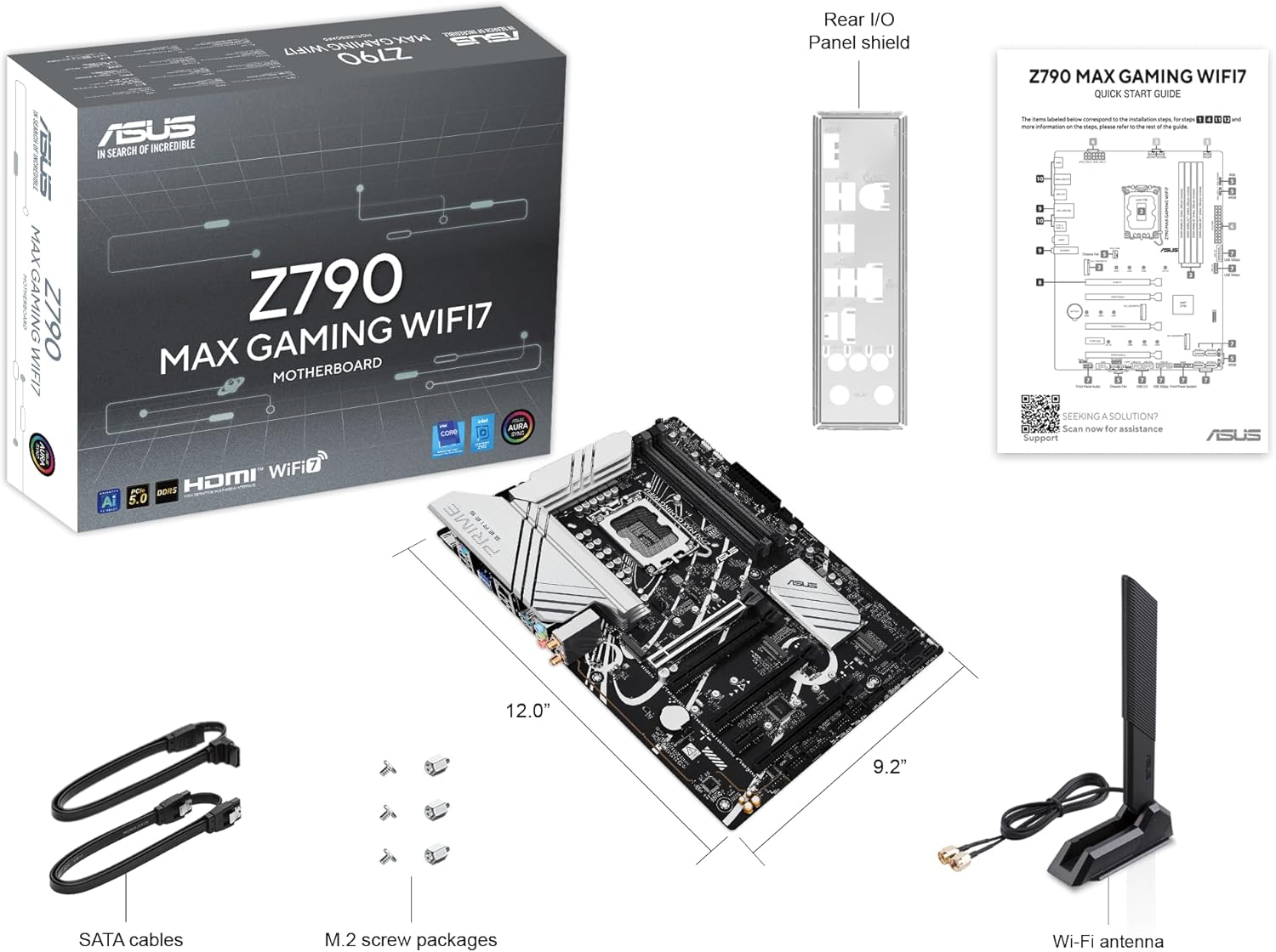 ASUS Z790 MAX Gaming WIFI7 Intel Z790 (LGA 1700) ATX Motherboard with PCIe 5.0, Three M.2 Slots, 14+1 DrMOS, DDR5, WiFi 7, Realtek 1Gb LAN, HDMI, USB 20Gbps Type-C®, Thunderbolt™ (USB4®), Aura Sync